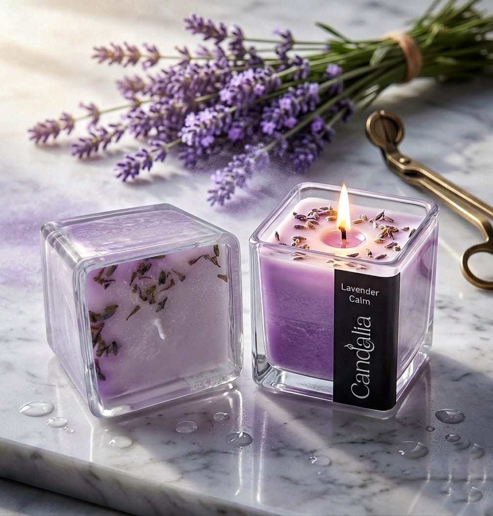 Lavender Calm Square Glass Candle