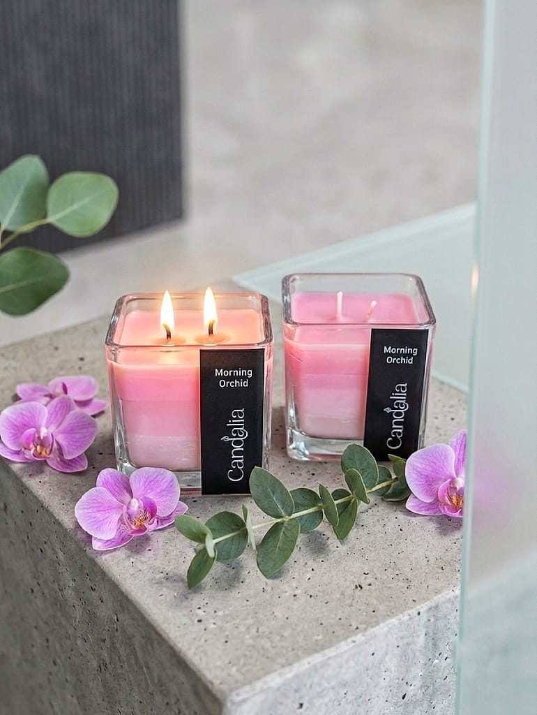 Morning Orchid Square Glass Candle